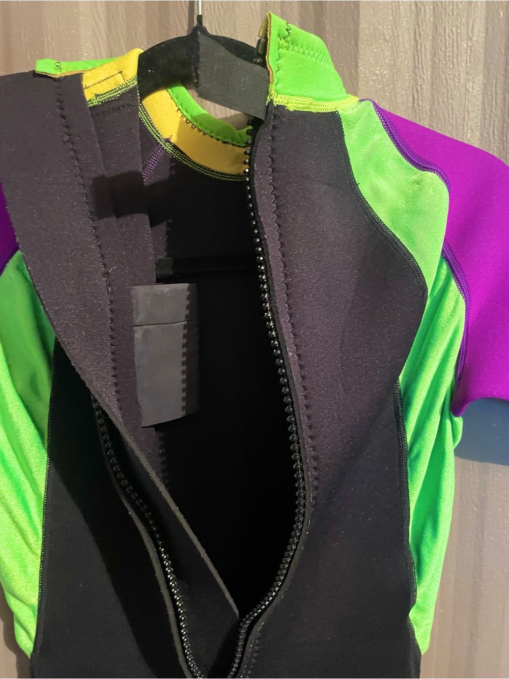 Vintage 90s O'Neill Wetsuit Shorty Springsuit Surf Neon Green Purple Women’s 6 - Picture 5 of 12
